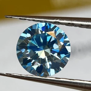 Loose Moissanite Gemstone Round Shaped Sea Blue 1pcs 3.0mm 0.1ct-15mm 12ct Stone - Picture 1 of 5