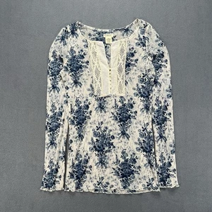 Top Denim & Supply Ralph Lauren Floral Encaje Transparente Medio Azul Henley Boho Y2K - Imagen 1 de 9