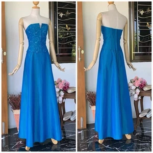 Vtg JESSICA MCCLINTOCK GUNNE SAX Blue Iridescent Dress PROM Sz 9 Corset Top - Picture 1 of 12