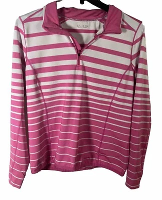Pullover Ralph Lauren para mujer rosa y blanco a rayas cuarto cremallera XL exterior Foto 1 de 4
