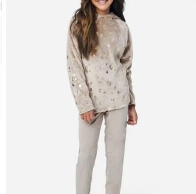 Conjunto de pijama de felpa Justice Girls con capucha astas de reno talla 7/8 marrón dorado nuevo con etiquetas Foto 1 de 4