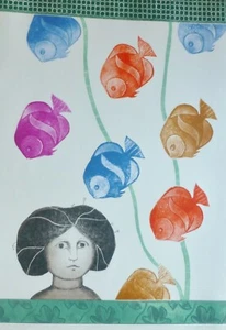 Leticia Tarrago Lluria de Peces No2 Etching Hand Signed Mexican Artist fish art - Picture 1 of 6