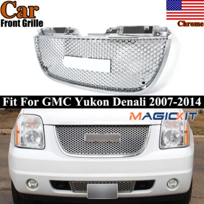 Front Bumper Grille Assembly For 2007-2014 GMC Yukon Denali XL 1500 2500 Chrome - Image 1 of 4