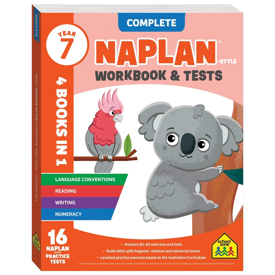 2022 Year 7 Naplan Style 4 In 1 Complete Workbook Tests Hinkler Book School Zone - Image 1 of 4