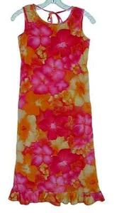 Girl Sz 10 MY MICHELLE Long Dress HOT PINK/ORANGE Tropical Floral BOTTOM RUFFLE - Picture 1 of 3