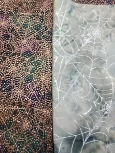 Vnt Sewing Fabric Woodrow Studios Spider Webs Batik Metallic 2pcs ~10x44" Cotton - Picture 1 of 9