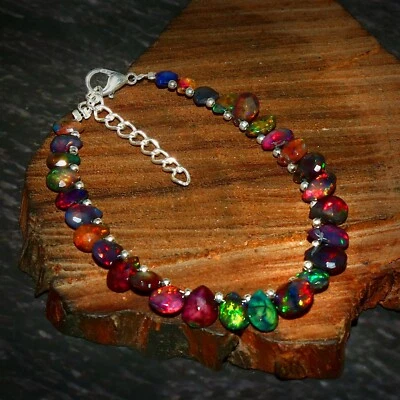 Pulsera lágrimas de almendra facetada ópalo negro fuego etíope natural Foto 1 de 3