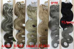 20Inch Wavy&curly Loop Micro Rings Beads Tipped Remy Human Hair Extensions - Picture 1 of 51