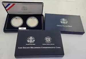 Juego de dos monedas conmemorativas de plata Leif Ericson Millennium 2000 a prueba - Imagen 1 de 11