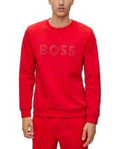 Hugo Boss Rhinestone Logo Sweatshirt Men's L Bright Red Crew Neck Pullover LG - Picture 1 of 14