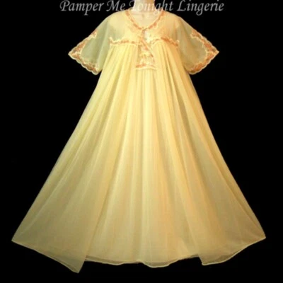 Vintage Lisette Chiffon Yellow Lingerie Dress Nightgown  PEIGNOIR Robe SET S - Image 1 of 4