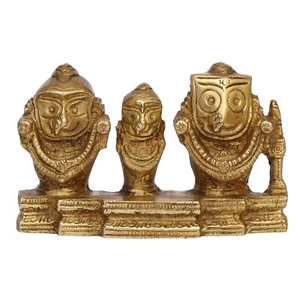 Brass Lord Puri Jagannath Krishna Balram & Subhadra Statue Divine Blessing 7 CM - Picture 1 of 5