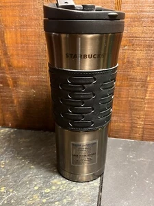 2011 Edelstahl 12 Unzen Starbucks Travel Mug mit Lederhülle - Bild 1 von 6