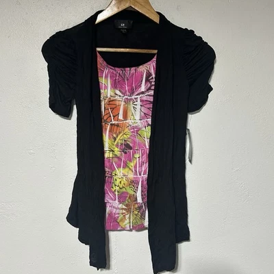 Amy Byer Girls Black Pink Ruffle Shirt Short Sleeve Sz. Medium 8-10 NWT $40 - Image 1 of 4