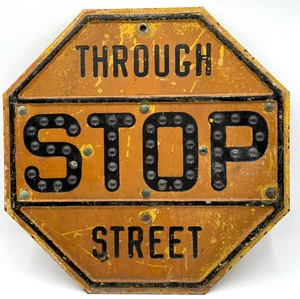 Vintage Gusseisen durch Straße STOP Schild Katzenauge Reflektoren 20er-40er Jahre Original - Bild 1 von 19