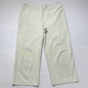 Ann Taylor LOFT Women's 12 Seersucker Capri Pants Yellow Striped Straight Leg - Picture 1 of 16