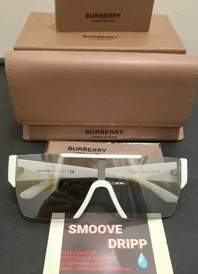 Gafas de sol Burberry BE 4291 3007/H blancas rectangulares de plástico plateadas con logotipo de Burberry Foto 1 de 4