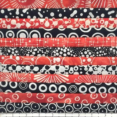 12 Fat Quarters Black, Red, & White One #1 Batik Lunn Fabric FQ Pack 100% Cotton - Image 1 of 4