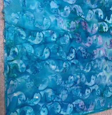Handmade Blue Batik Cotton Fabric Fish Motif 17x44" Quilting/DIY Crafts Sewing - Image 1 of 3