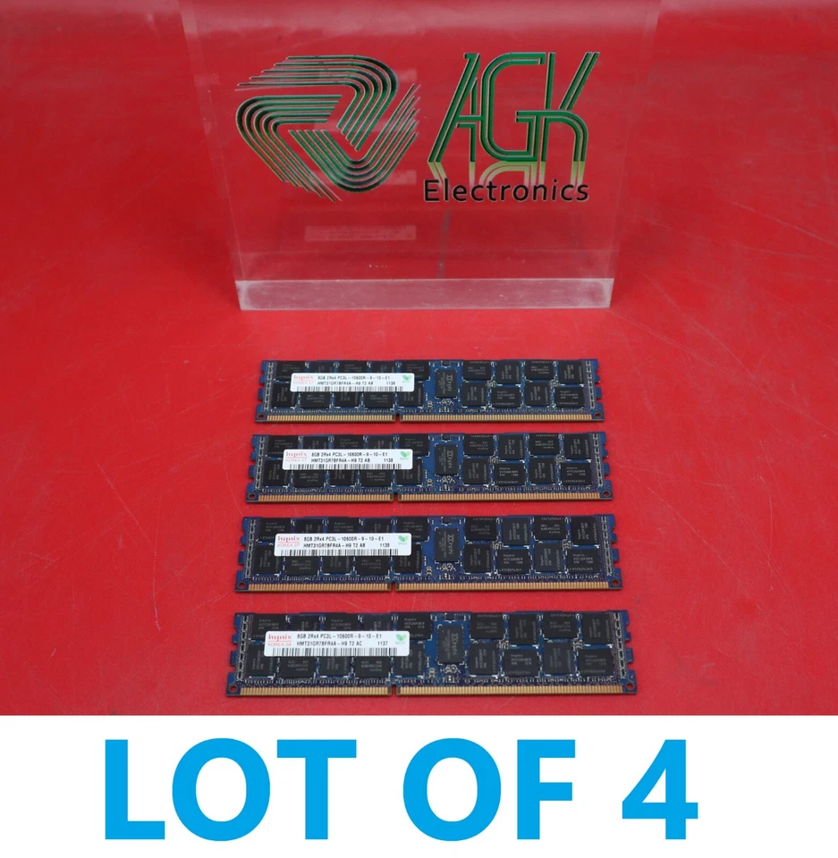 LOT OF 4 Hynix HMT31GR7BFR4A-H9 8GB 2Rx4 PC3L-10600R DDR3-1333MHz Server Memory - Image 1 of 1