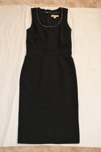 Abito a matita Burberry nero argento borchie LBD cerniera shift donna UK6 US4