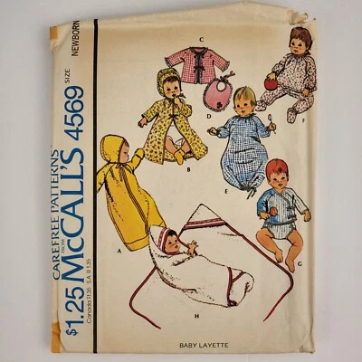 1970s McCalls UNCUT Pattern 4569 Baby Layette Size NB Sleeper Bib Blanket - Image 1 of 2