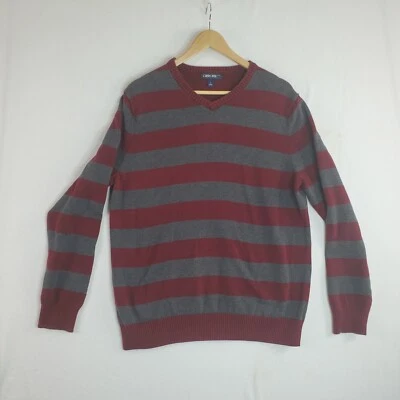 Suéter Pullover Cherokee Granate y Gris Rayas Cuello en V Talla L Foto 1 de 4