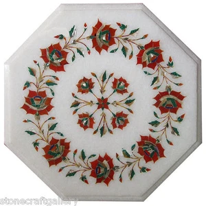 12" Marble Coffee Table Top Lapis Inlay Pietra dure Handmade Home Decor - Picture 1 of 3