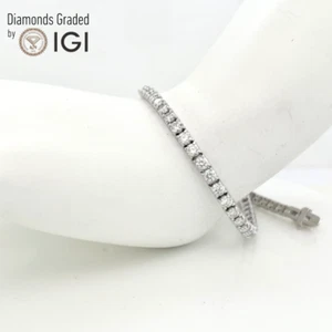 IGI 6.36 CT Round Cut Fancy Natural Diamond Tennis Bracelet 14K White Gold - Foto 1 di 5