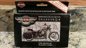 95TH ANNIVERSARY TIN WITH 2 USED DECKS OF 1998 HARLEY-DAVIDSON PLAYING CARDS. - Picture 1 of 9