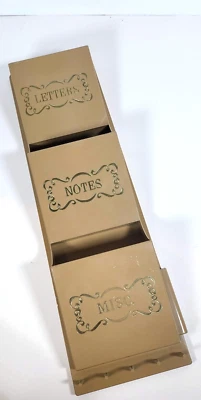 Vintage Plastic Wall Letter Holder Key Hooks Pen Holder Beige Gold Lettering - Image 1 of 4