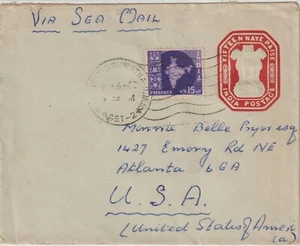 INDIA: 1961 POSTAL STATIONARY W/# 1282 VIA SEA MAIL COVER - Picture 1 of 2