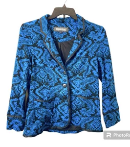 Cheryl Nash Retro Vintage Blazer Paisley blau und schwarz Kerbkragen Größe L. - Bild 1 von 6