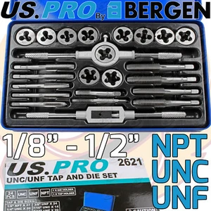US PRO Tap And Die Set UNC / UNF 1/4" 5/16" 3/8" 7/16" 1/2" Tap Wrench Die Set - Picture 1 of 3