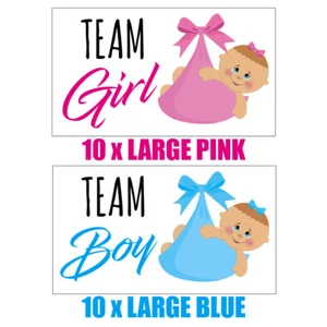 BABY SHOWER GAMES Gender reveal party, 10 x Team Girl 10 x Team Boy Stickers 137 - Picture 1 of 3