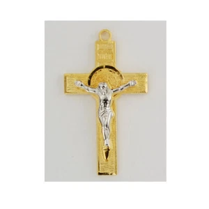 Two Tone Benedict Crucifix on 18" Chain by McVan NEW Christian Confirmation - Picture 1 of 1
