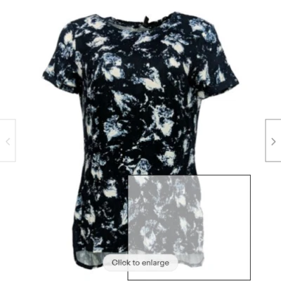 Ellen Tracy 女式上衣柔软针织圆领 T 恤印花蓝色 -S 码 — 第 1/2 张图片