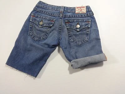 =-  True Religion Denim Jean Joey Short  Logo Buttons  Made in U.S.A. Size 25 #2 - Image 1 of 4
