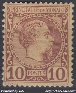 MONACO : PRINCE CHARLES III 10c N° 4 NEUF * GOMME AVEC CHARNIERE - COTE 120 € - Picture 1 of 2