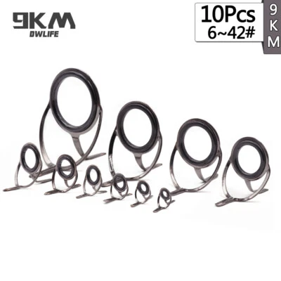 9KM 10Pcs Rod Repair Fishing Rod Guides Line Rings Eyes Sets 6#~50# Stainless Steel