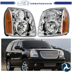 Pair Chrome Headlights Front Lamps For 07-14 GMC Yukon Denali XL1500 2500 Chrome - Picture 1 of 13