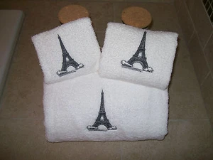 Eiffel Tower Towel -Embroidered Bath Towels- Paris3 Piece Bath towel set - Picture 1 of 12