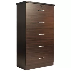 Better Home Products Olivia Wooden Tall 5 Drawer Chest Bedroom Dresser Tobacco - Picture 1 of 4