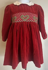 Carriage Boutiques 18 Months Red Velvet Smocked Christmas Heart Holiday Dress - Picture 1 of 9