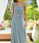 Soft Surroundings Womens Gray Aqua Blue Polka Dot Tank Style Maxi Dress Size L
