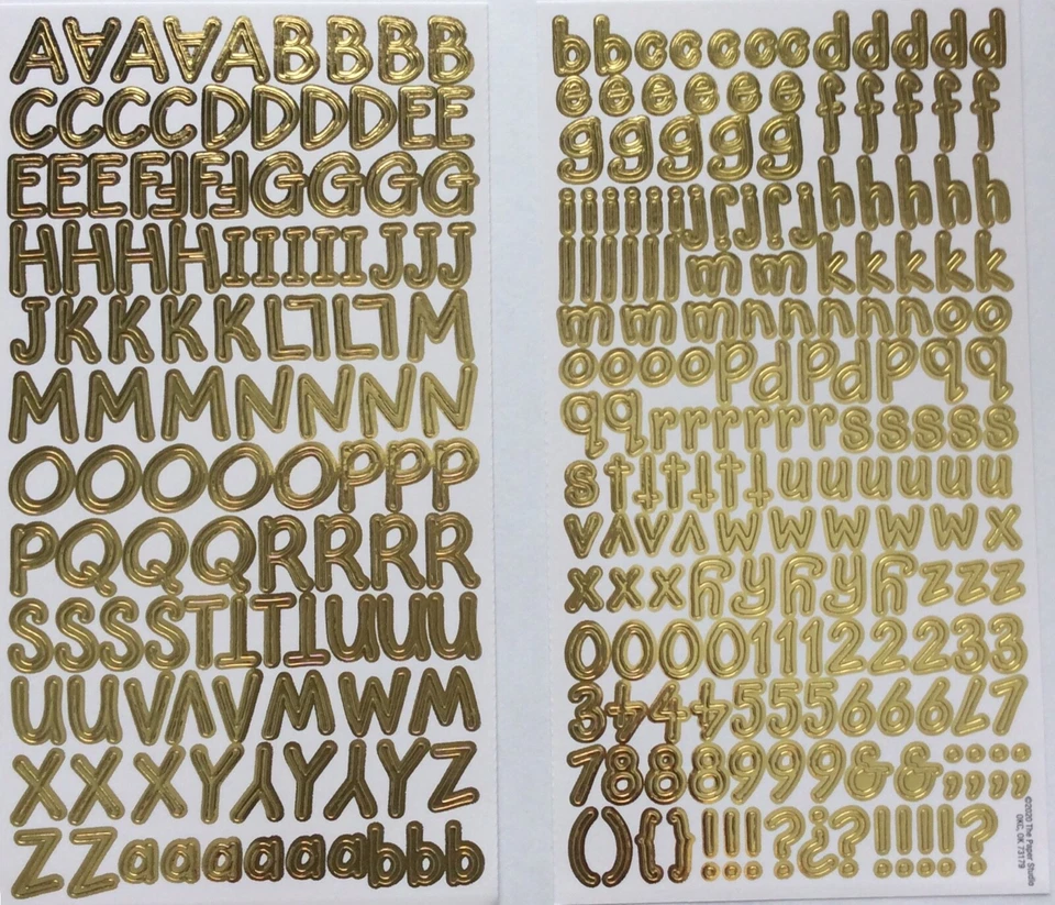 Two sheets Gold Numbers Letters Alphabet Scrapbook Craft Stickers - Image 1 of 1