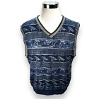 Le Coq Sportif Mens Sweater Vest Blue V Neck Birds Sleeveless Tight Knit XL