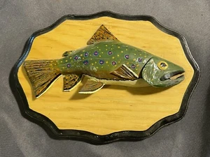 Folk Art Carved and Painted Wooden Fish Trout Wall Mount - Picture 1 of 9