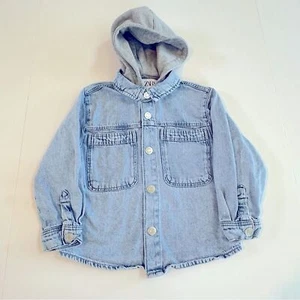 EUC!! Zara Kids Classic Blue Denim Jacket with Hood SZ 3-4 Comfy Cute Casual - Picture 1 of 11