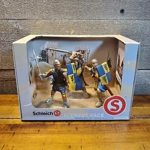Schleich Confezione 3 Cavalieri Medievali Set Azione 40996 Blu Giallo Argento Fichi - Foto 1 di 4